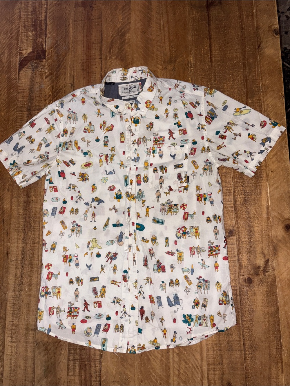 Billabong White Short-Sleeve Beach All Over Print Button-Down Shirt
